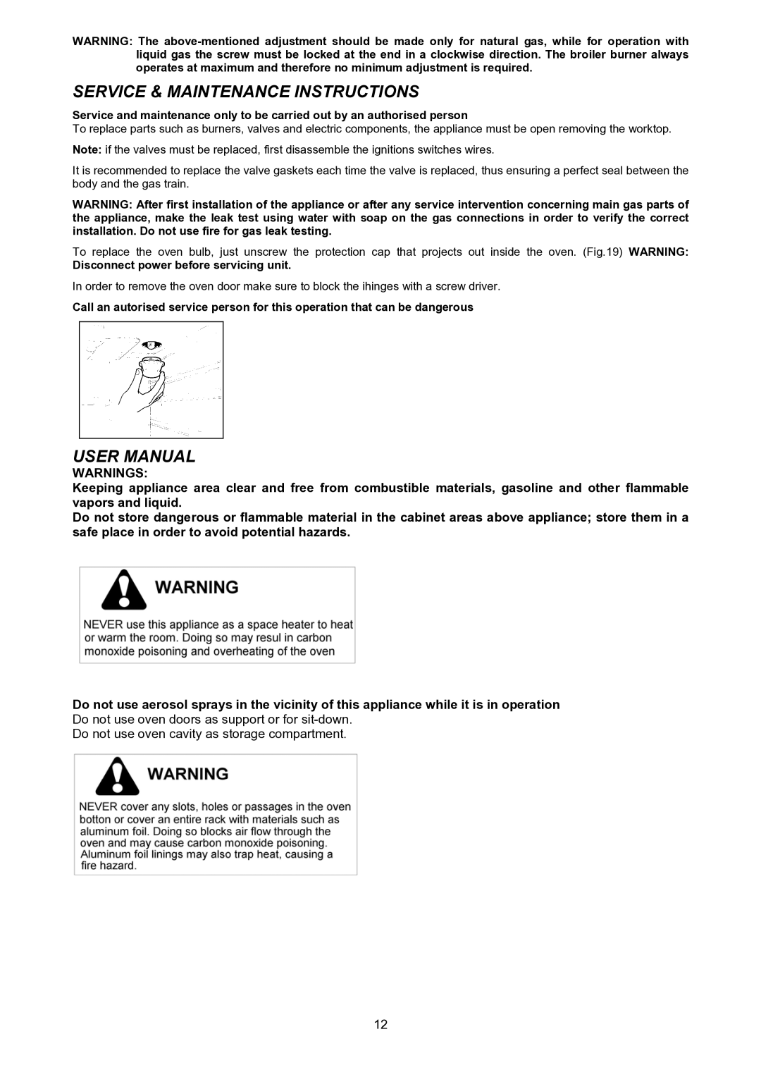 Bertazzoni M7S0GTU4X(2 OR 5)A, X304GGVX dimensions Service & Maintenance Instructions 