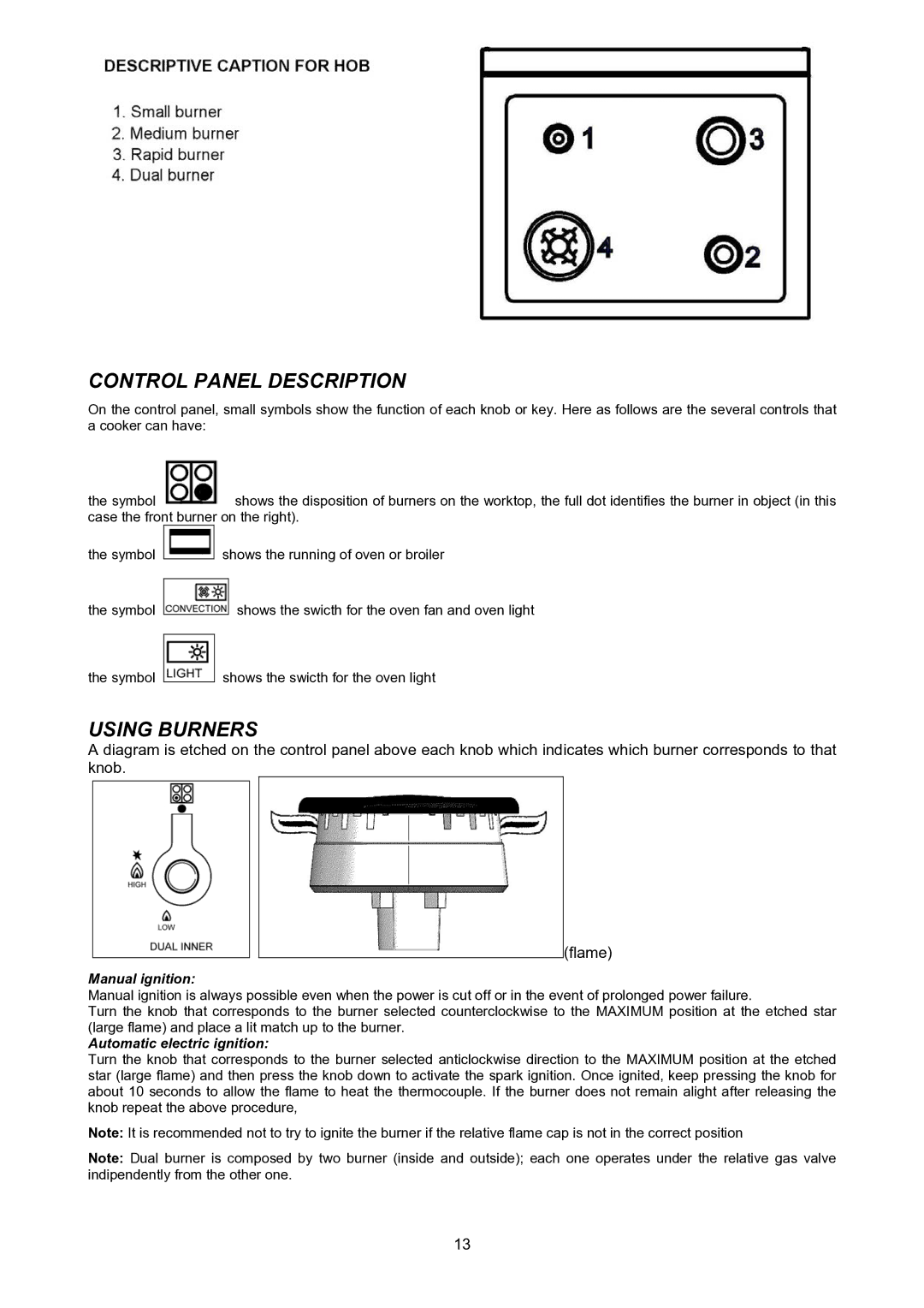 Bertazzoni X304GGVX, M7S0GTU4X(2 OR 5)A dimensions Control Panel Description, Using Burners 