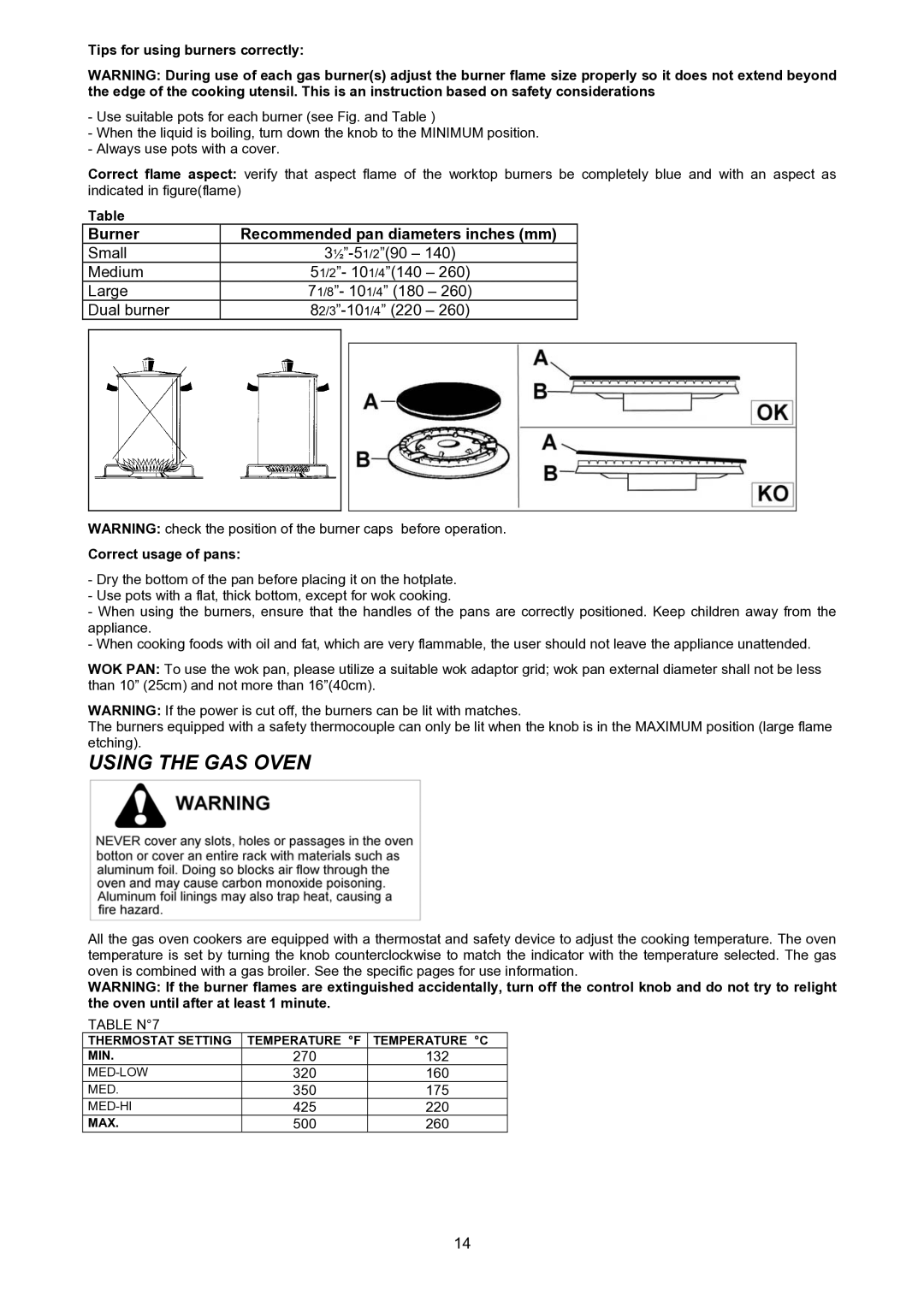 Bertazzoni M7S0GTU4X(2 OR 5)A, X304GGVX dimensions Using the GAS Oven, Tips for using burners correctly 