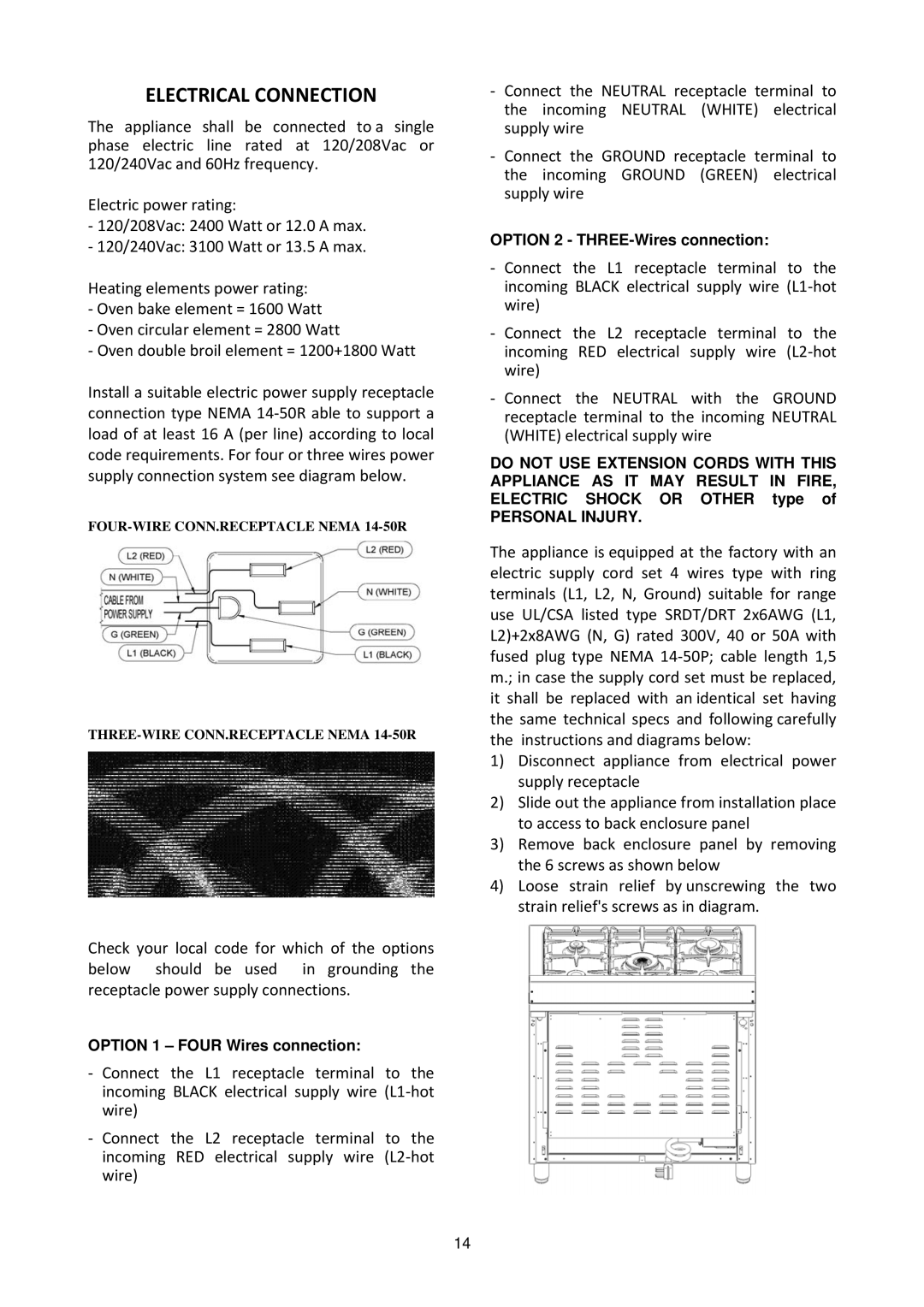 Bertazzoni MAS304DFMXE, M7S06ZA7X5DUG manual Electrical Connection 