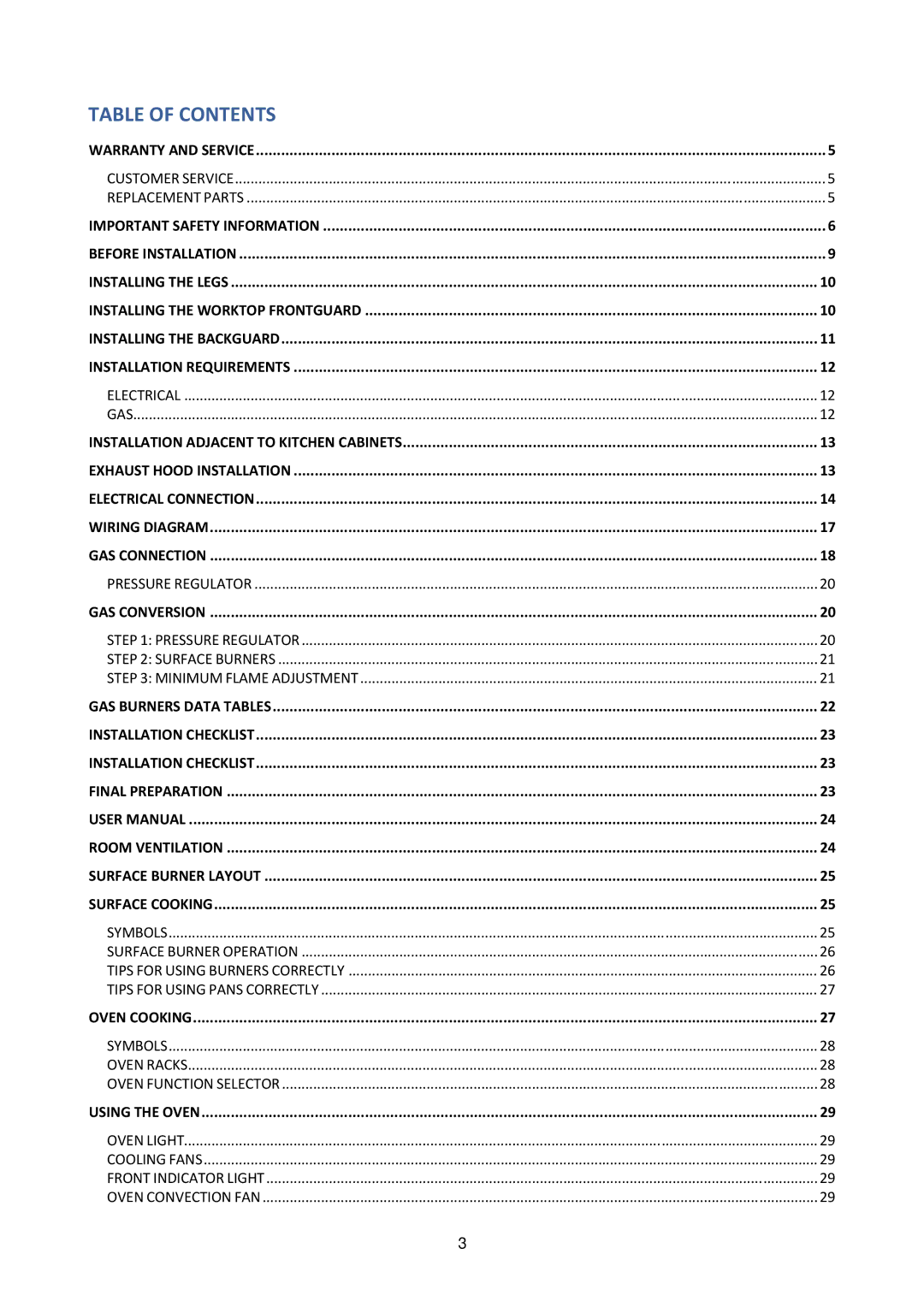 Bertazzoni M7S06ZA7X5DUG, MAS304DFMXE manual Table of Contents 