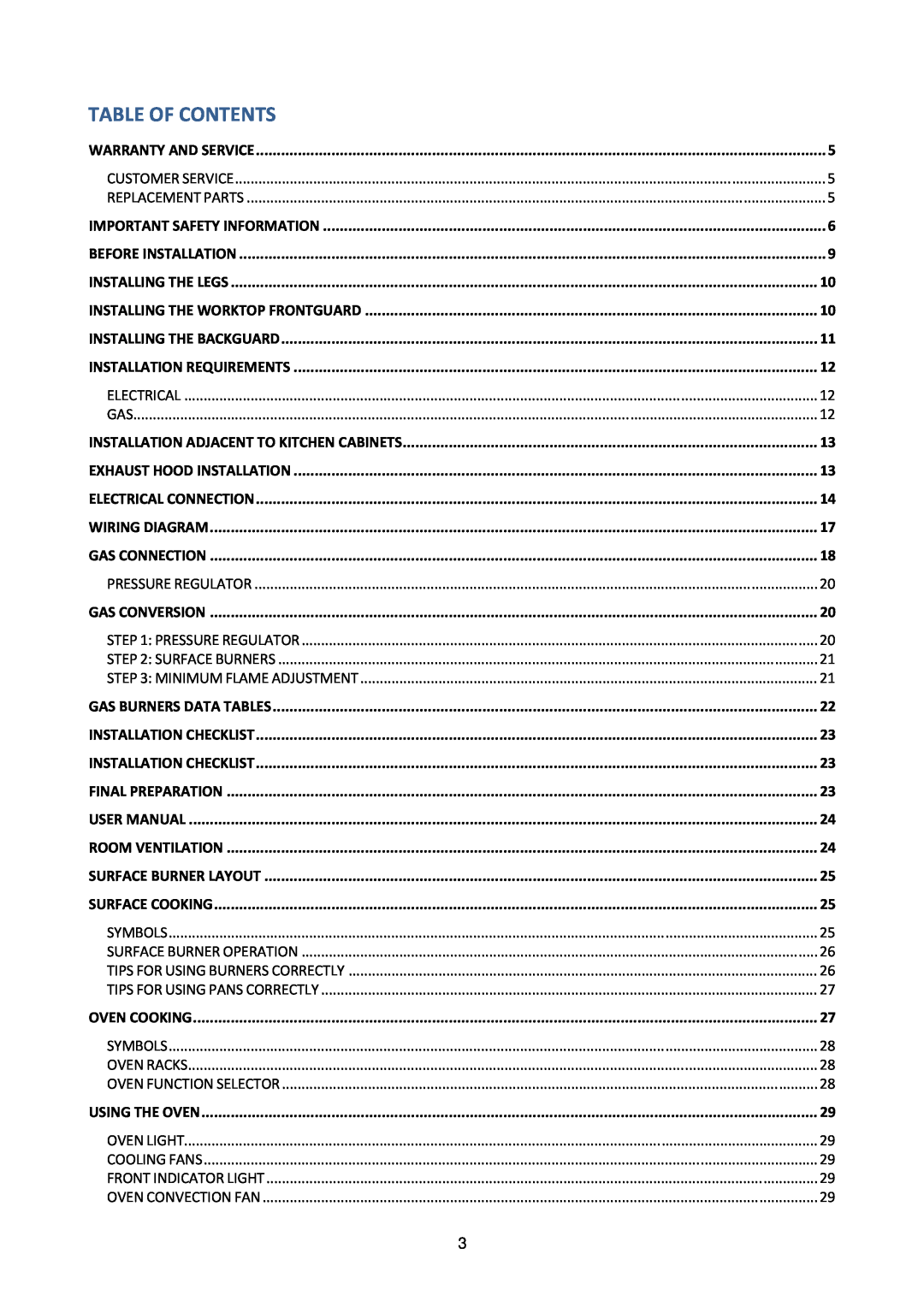 Bertazzoni M7S06ZA7X5DUG, MAS304DFMXE manual Table Of Contents 