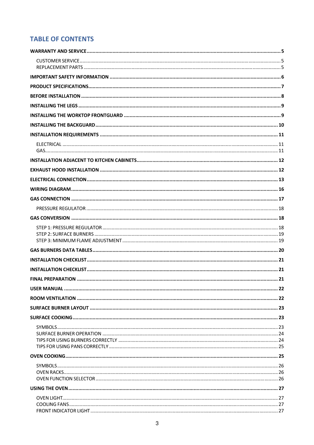 Bertazzoni MAS365DFMXE manual Table of Contents 