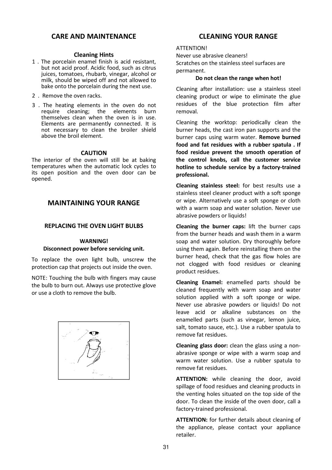 Bertazzoni MAS365DFMXE manual Care and Maintenance, Maintaining Your Range, Cleaning Your Range 