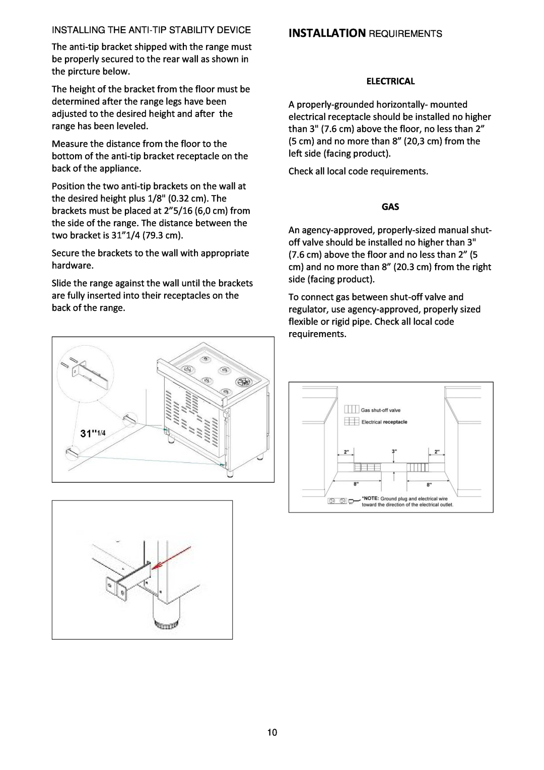 Bertazzoni MAS365GASXE, MAS365GASXT manual Installation Requirements, Electrical, Gas 