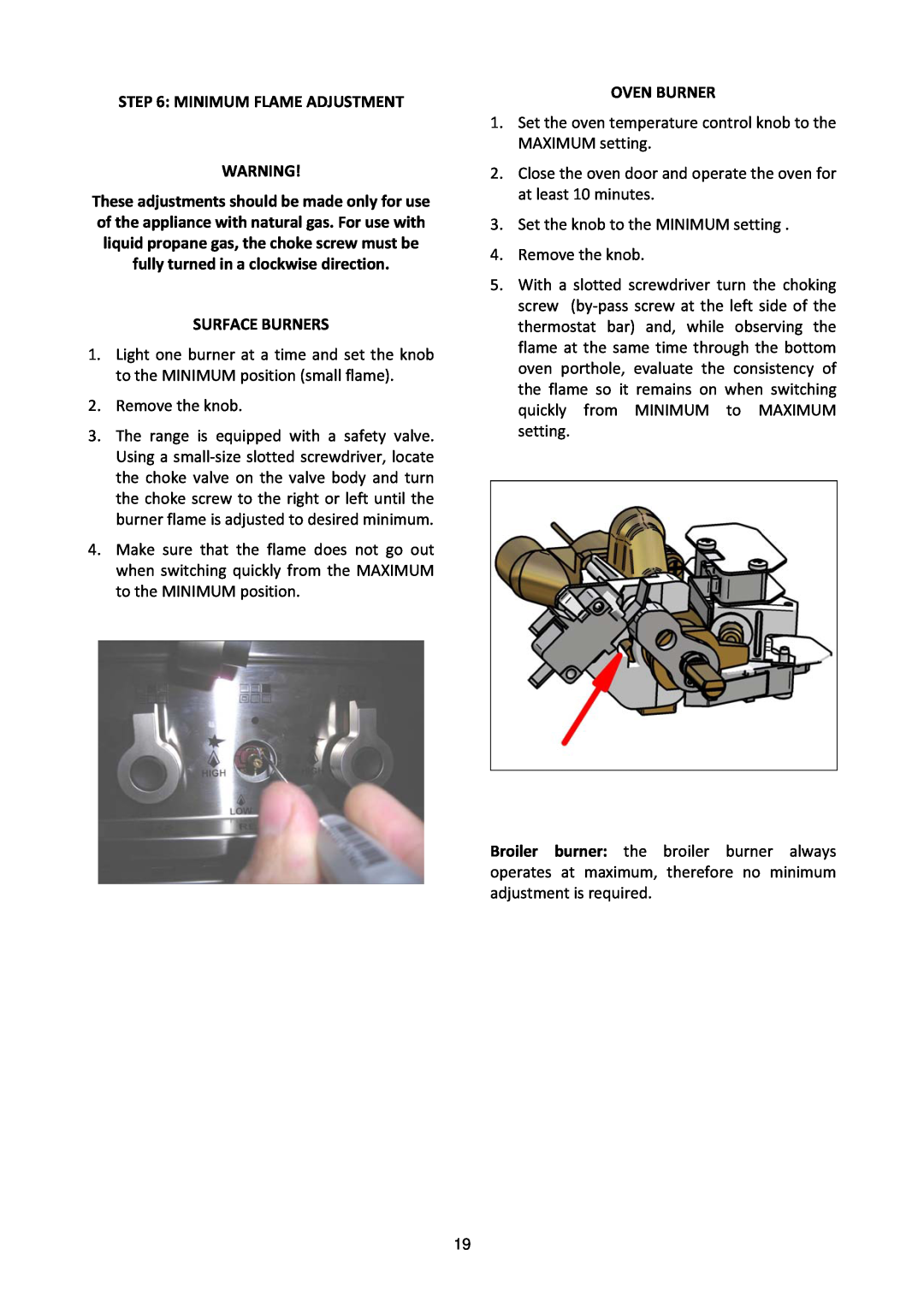 Bertazzoni MAS365GASXT, MAS365GASXE manual Minimum Flame Adjustment, Oven Burner 