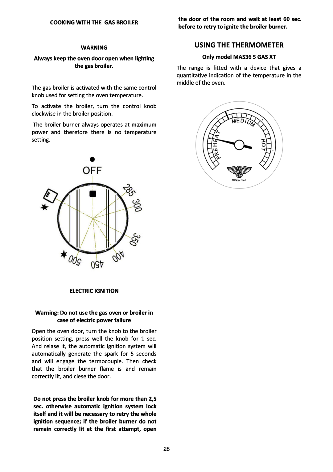 Bertazzoni MAS365GASXE, MAS365GASXT manual Using the Thermometer, Cooking with the GAS Broiler 