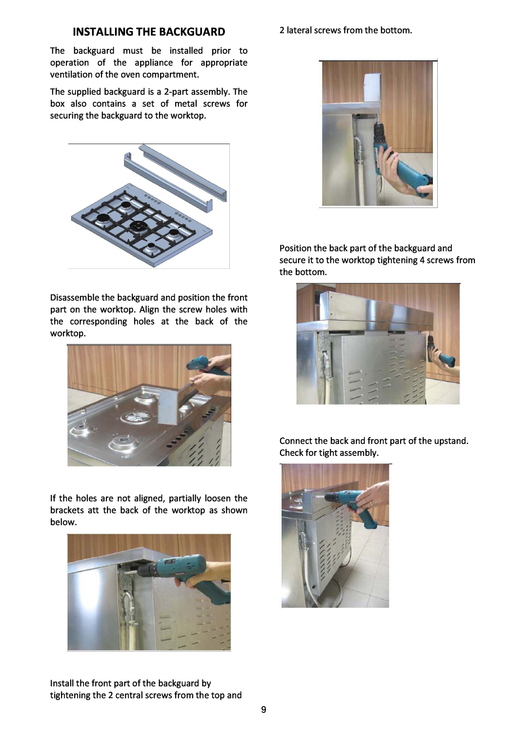 Bertazzoni MAS365GASXT, MAS365GASXE manual Installing the Backguard 