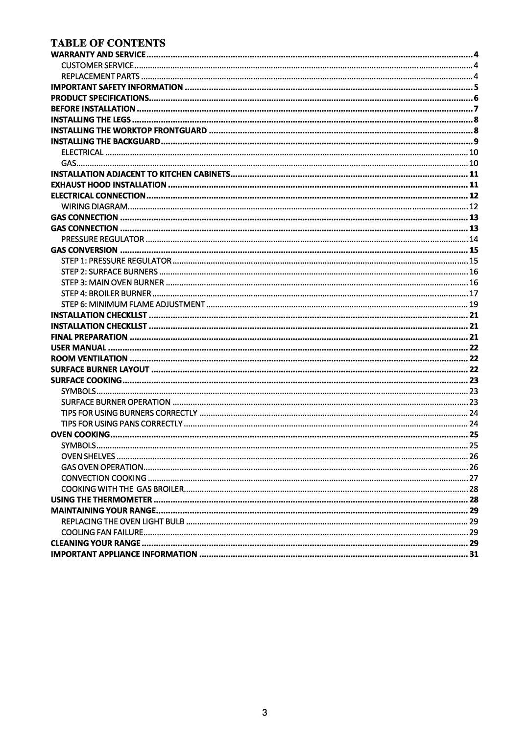 Bertazzoni MAS365GASXT, MAS365GASXE manual Table Of Contents 