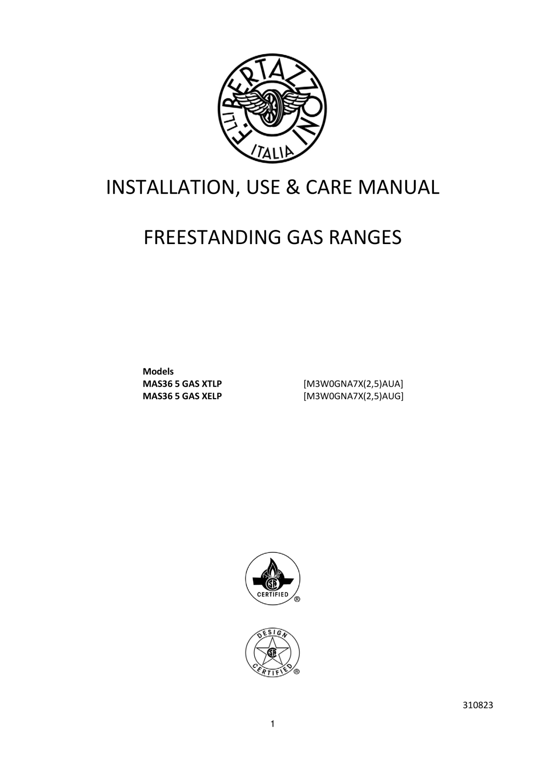 Bertazzoni MAS365GASXTLP, MAS365GASXELP manual MAS36 5 GAS Xtlp, MAS36 5 GAS Xelp 