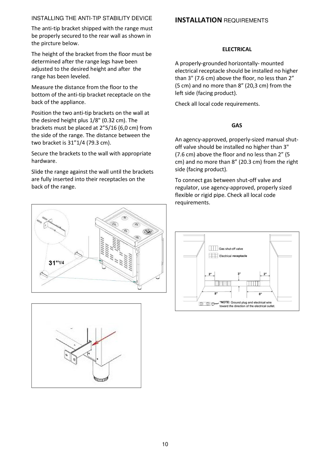 Bertazzoni MAS365GASXELP, MAS365GASXTLP manual Installation Requirements, Electrical, Gas 