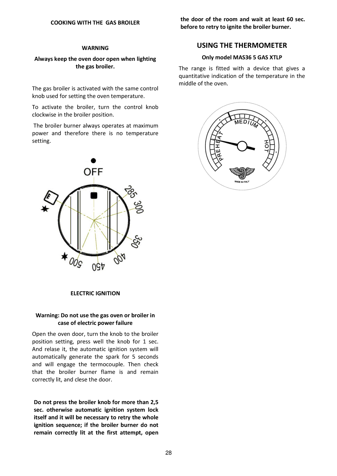 Bertazzoni MAS365GASXELP, MAS365GASXTLP manual Using the Thermometer, Cooking with the GAS Broiler 