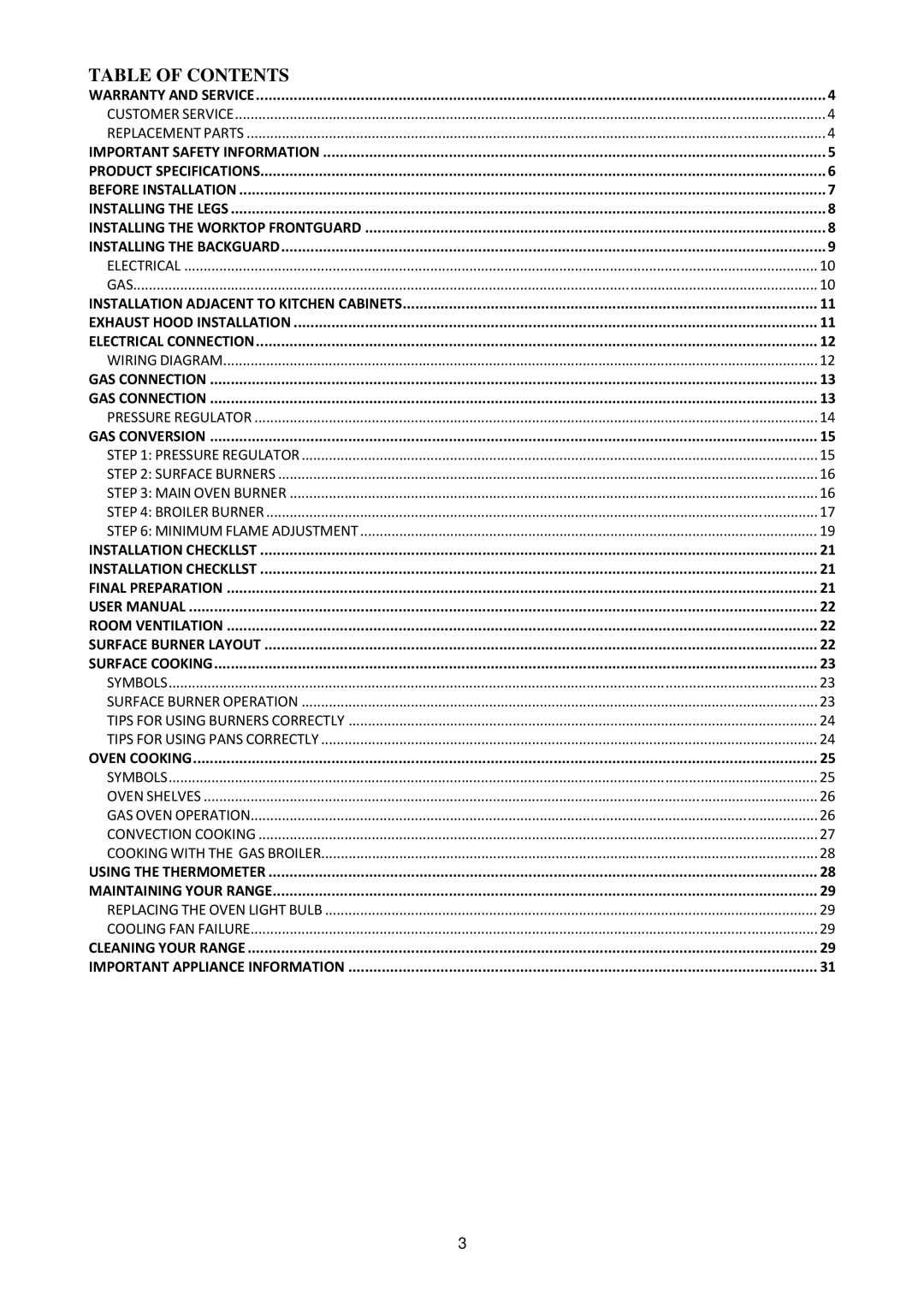 Bertazzoni MAS365GASXTLP, MAS365GASXELP manual Table of Contents 