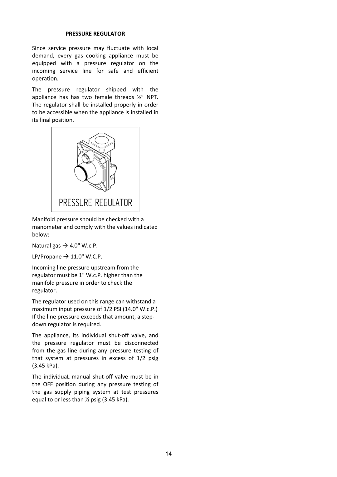 Bertazzoni MAS486GGASXT dimensions Pressure Regulator 