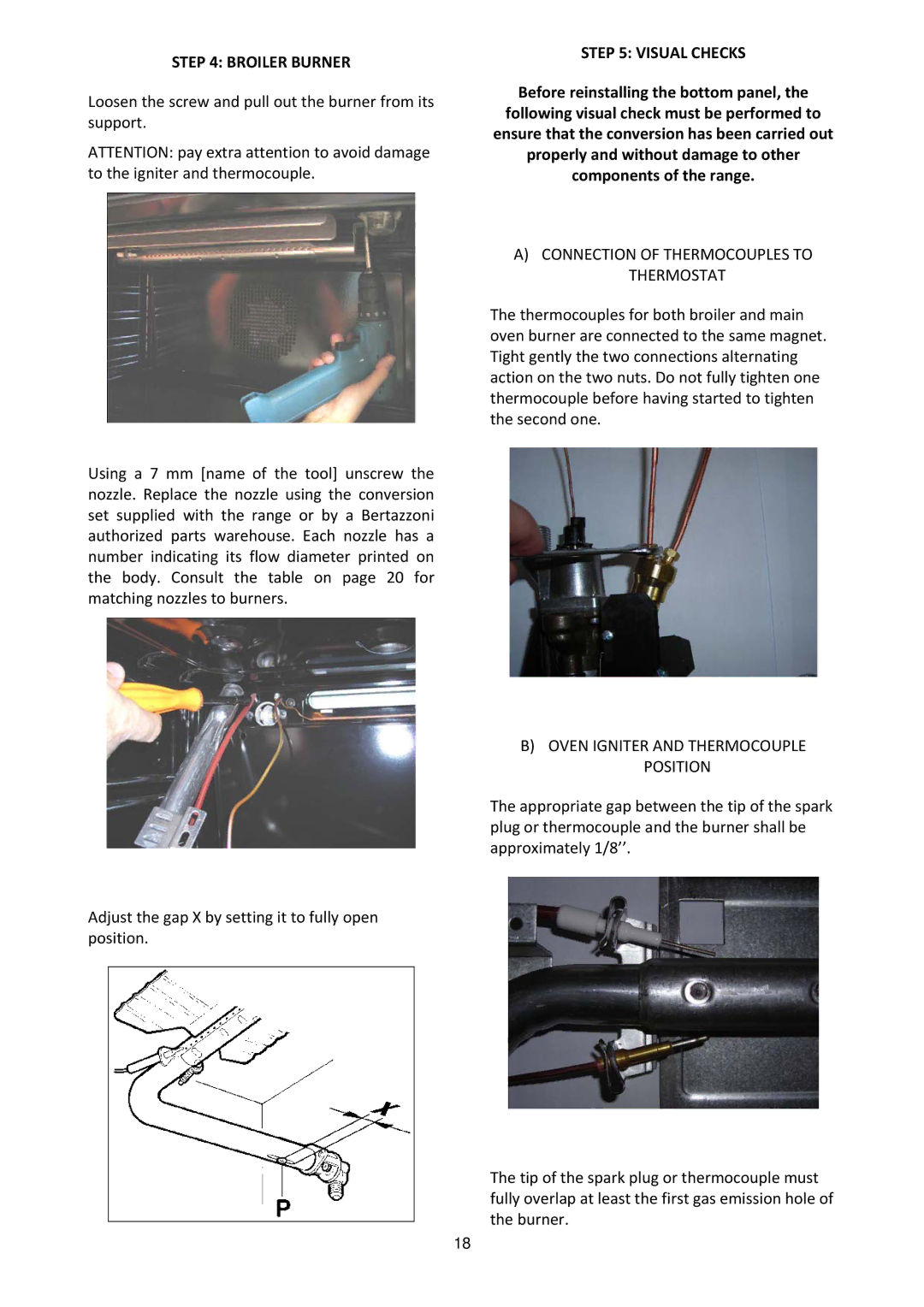 Bertazzoni MAS486GGASXT dimensions Broiler Burner, Visual Checks 