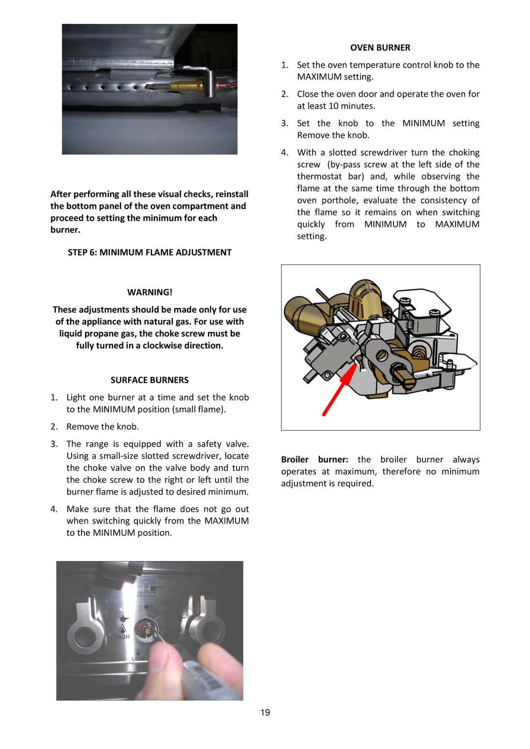 Bertazzoni MAS486GGASXT dimensions Minimum Flame Adjustment, Oven Burner 