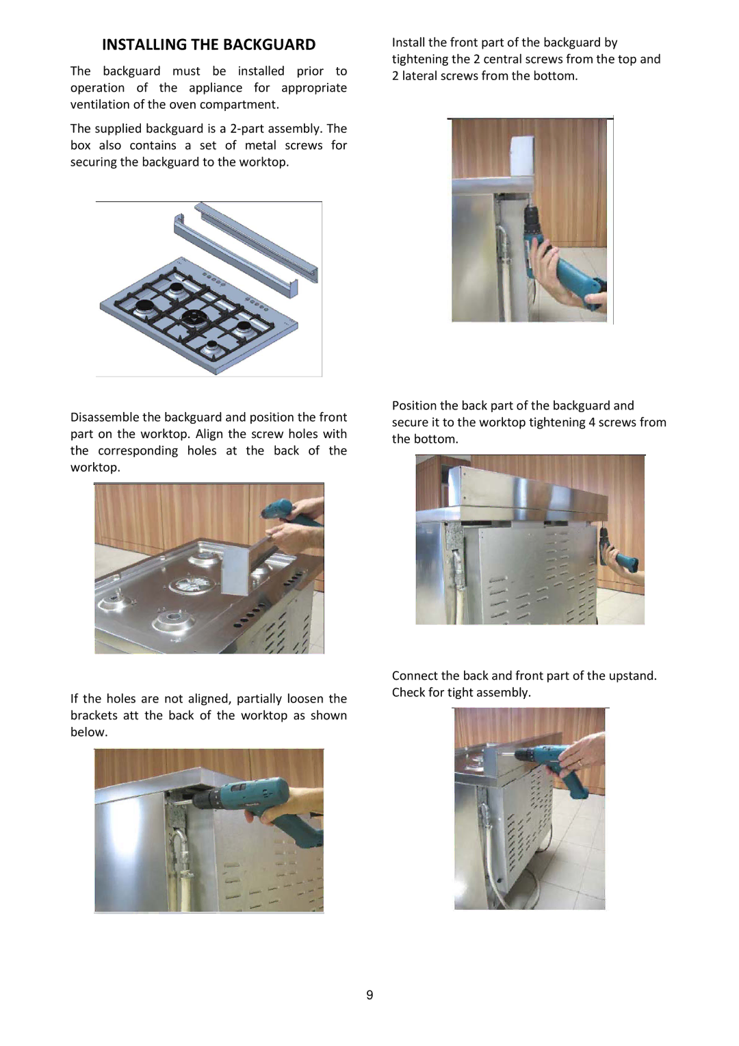 Bertazzoni MAS486GGASXT dimensions Installing the Backguard 