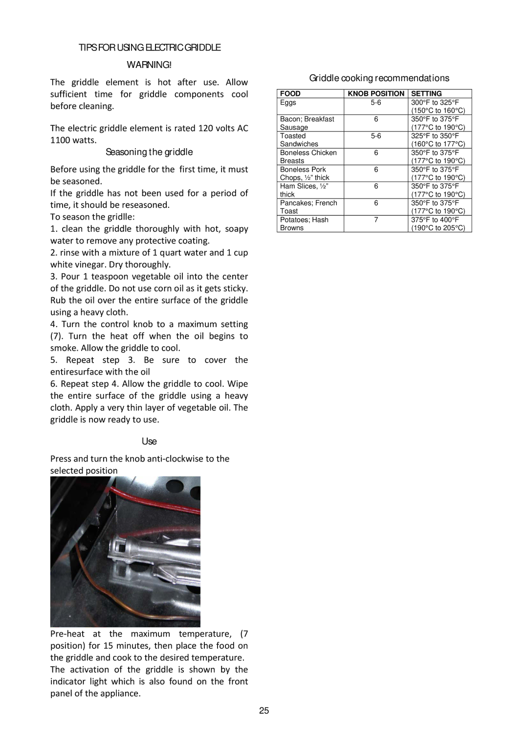 Bertazzoni MAS486GGASXTLP Tips for Using Electric Griddle, Seasoning the griddle, Use Griddle cooking recommendations 