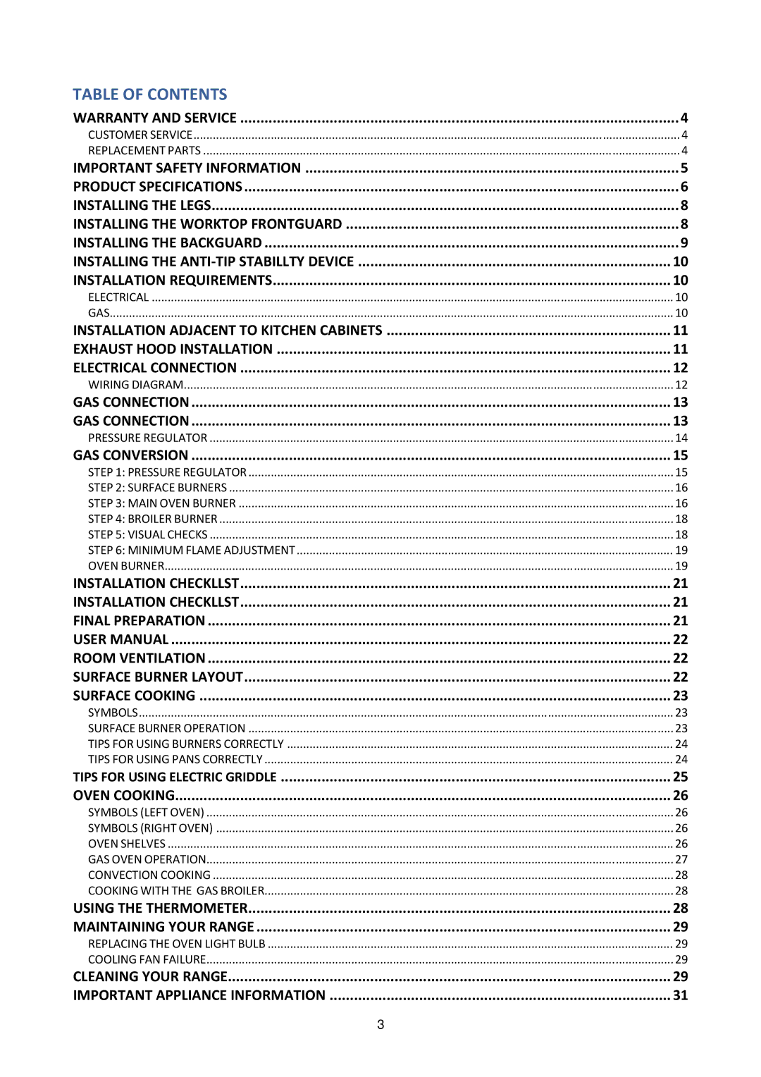 Bertazzoni MAS486GGASXTLP dimensions Table of Contents 