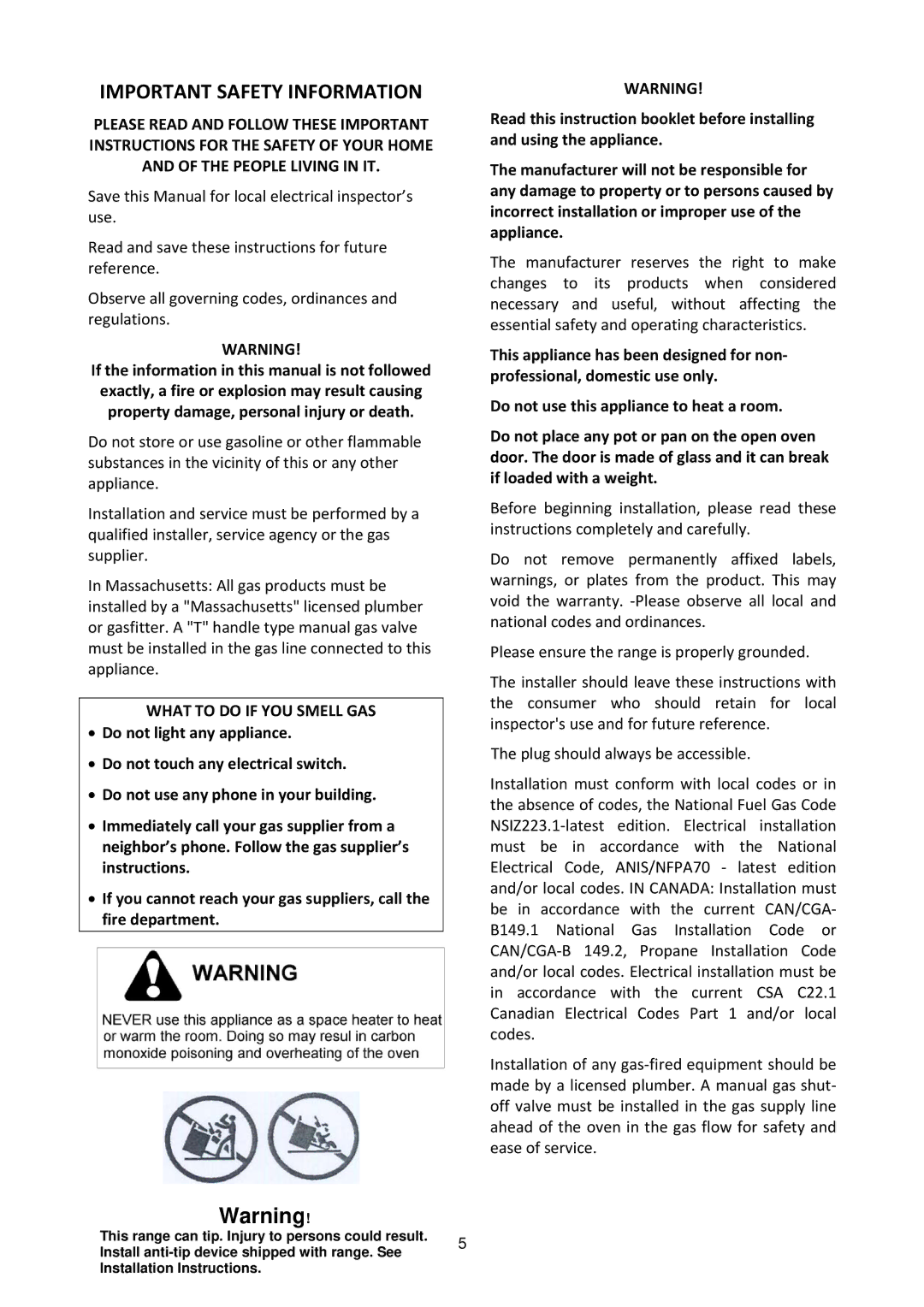 Bertazzoni MAS486GGASXTLP dimensions Important Safety Information, What to do if YOU Smell GAS 