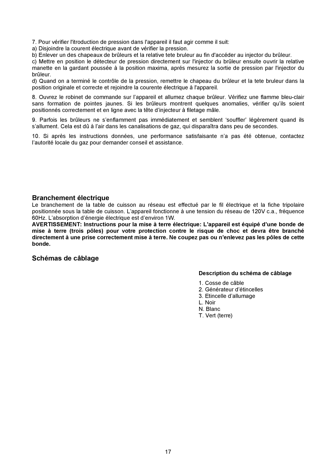 Bertazzoni P24 4 00 X manual Branchement électrique, Schémas de câblage, Description du schéma de câblage 