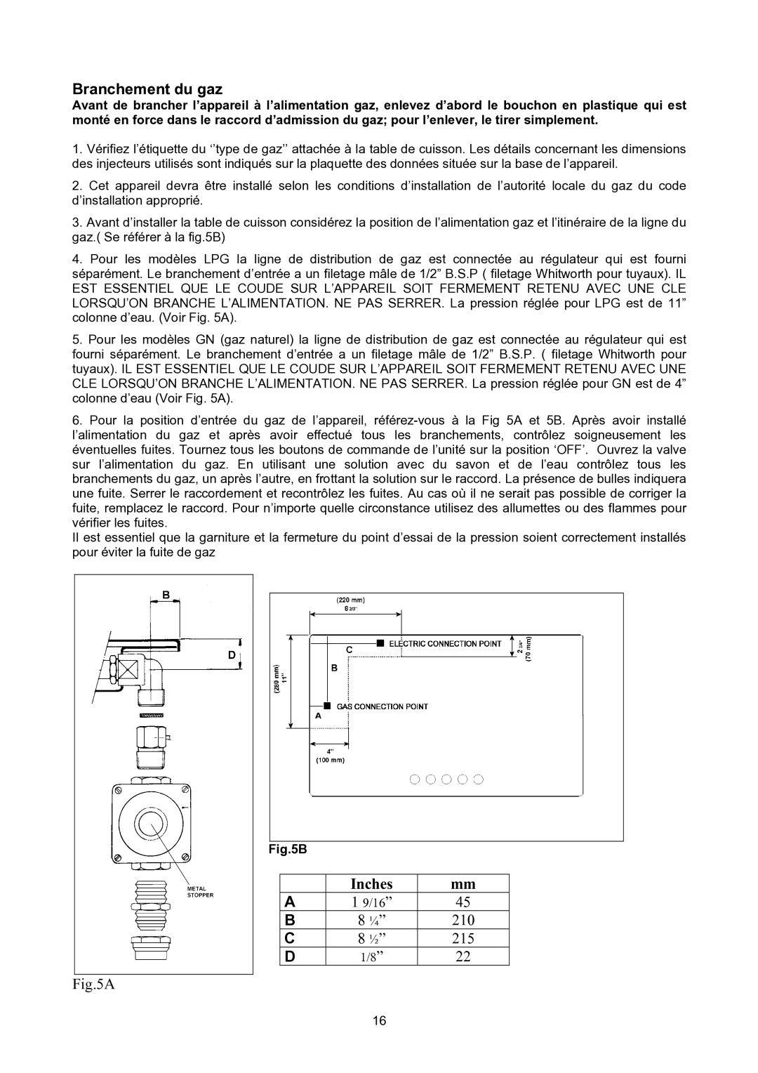 Bertazzoni P24400X manual Branchement du gaz 