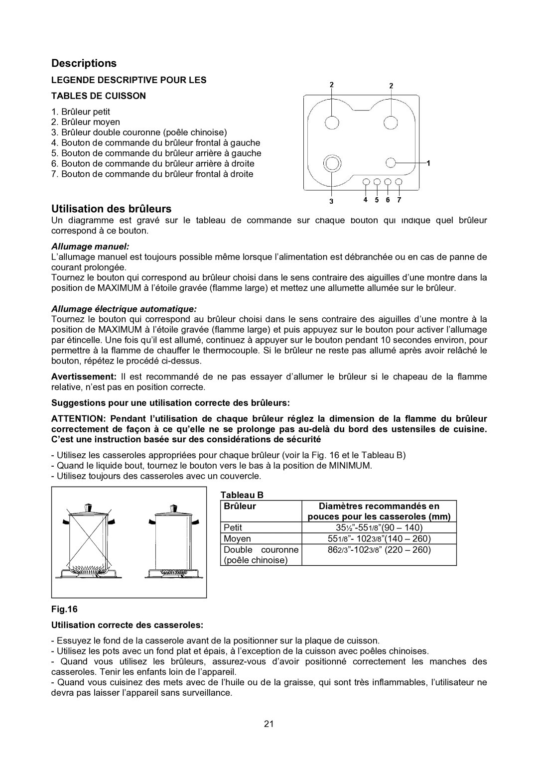 Bertazzoni P24400X manual Utilisation des brûleurs, Suggestions pour une utilisation correcte des brûleurs 