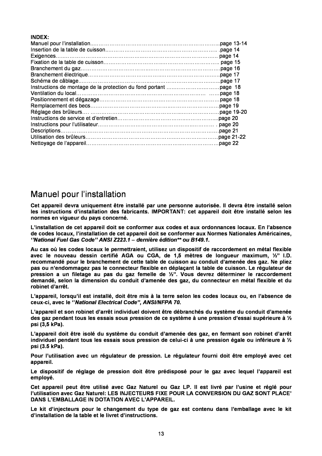 Bertazzoni P24400X manual Manuel pour l’installation 