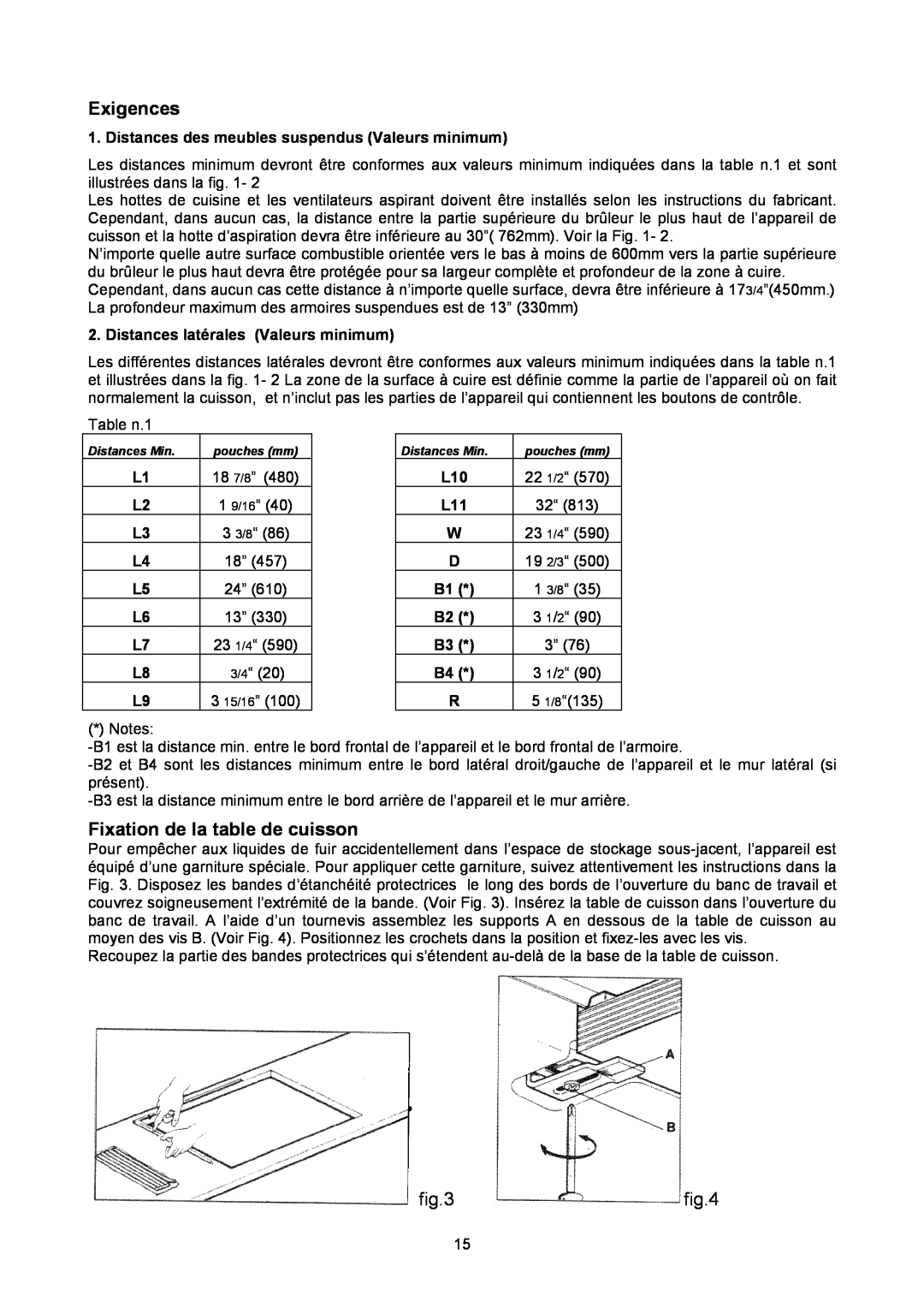 Bertazzoni P24400X manual Exigences, Fixation de la table de cuisson 
