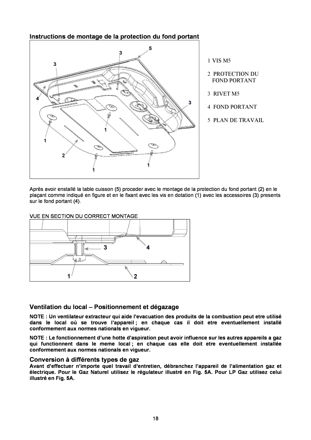 Bertazzoni P24400X manual Instructions de montage de la protection du fond portant, Conversion à différents types de gaz 