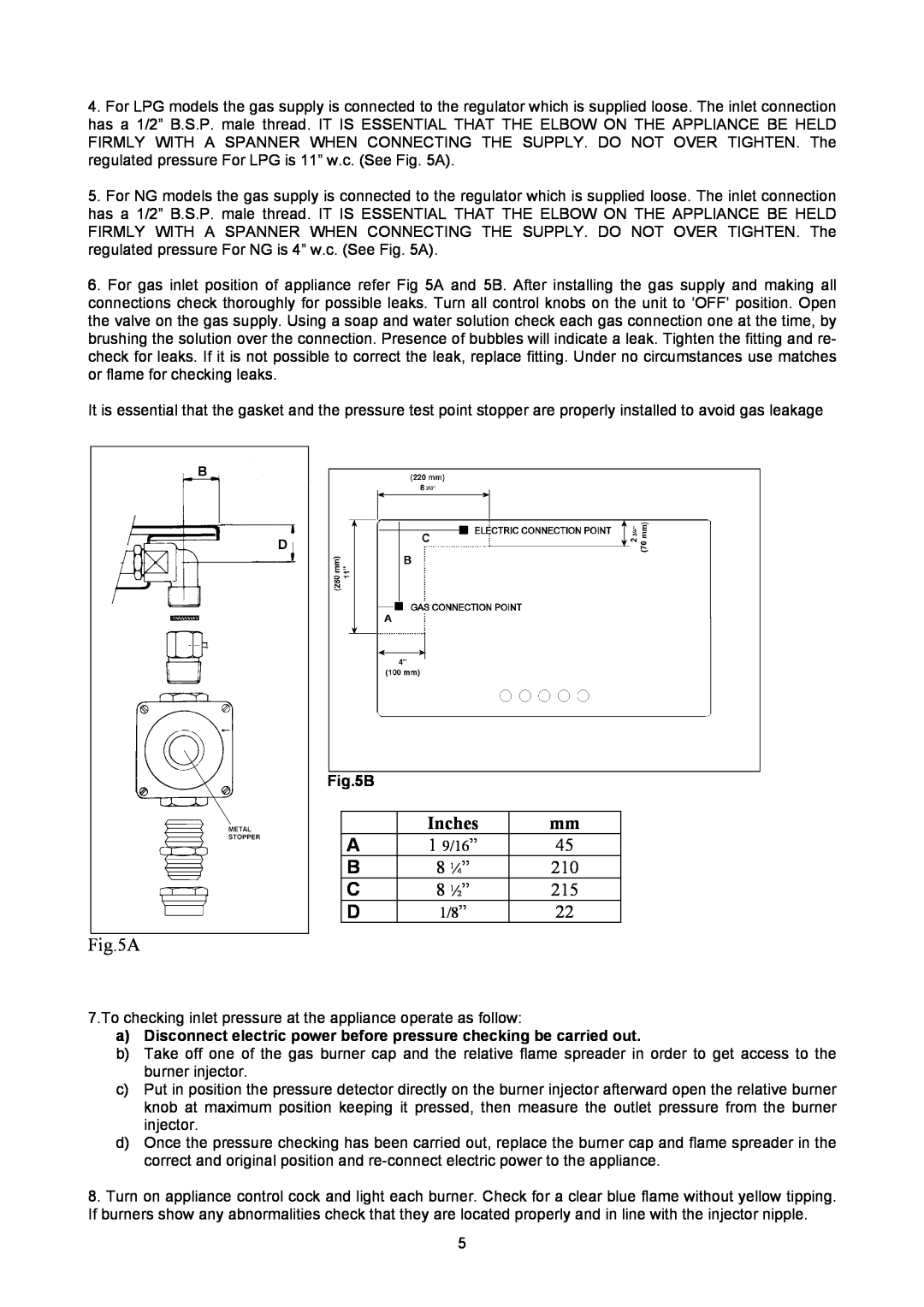 Bertazzoni P24400X manual Inches, 8 ¼”, 8 ½”, A 