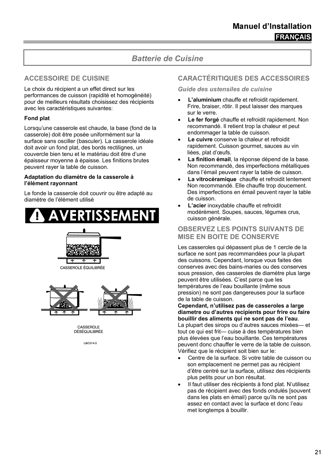 Bertazzoni P24 CER NE, P30 CER NE manual Batterie de Cuisine, Accessoire DE Cuisine, Caractéritiques DES Accessoires 