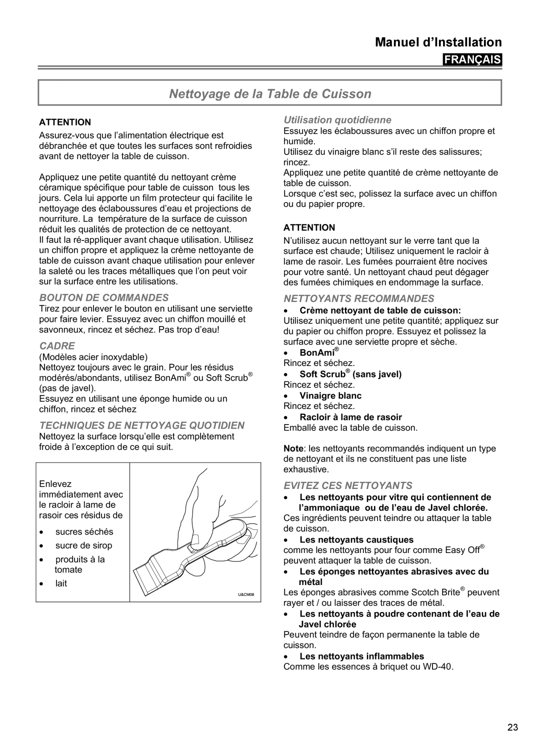 Bertazzoni P24 CER NE, P30 CER NE manual Nettoyage de la Table de Cuisson, Utilisation quotidienne 