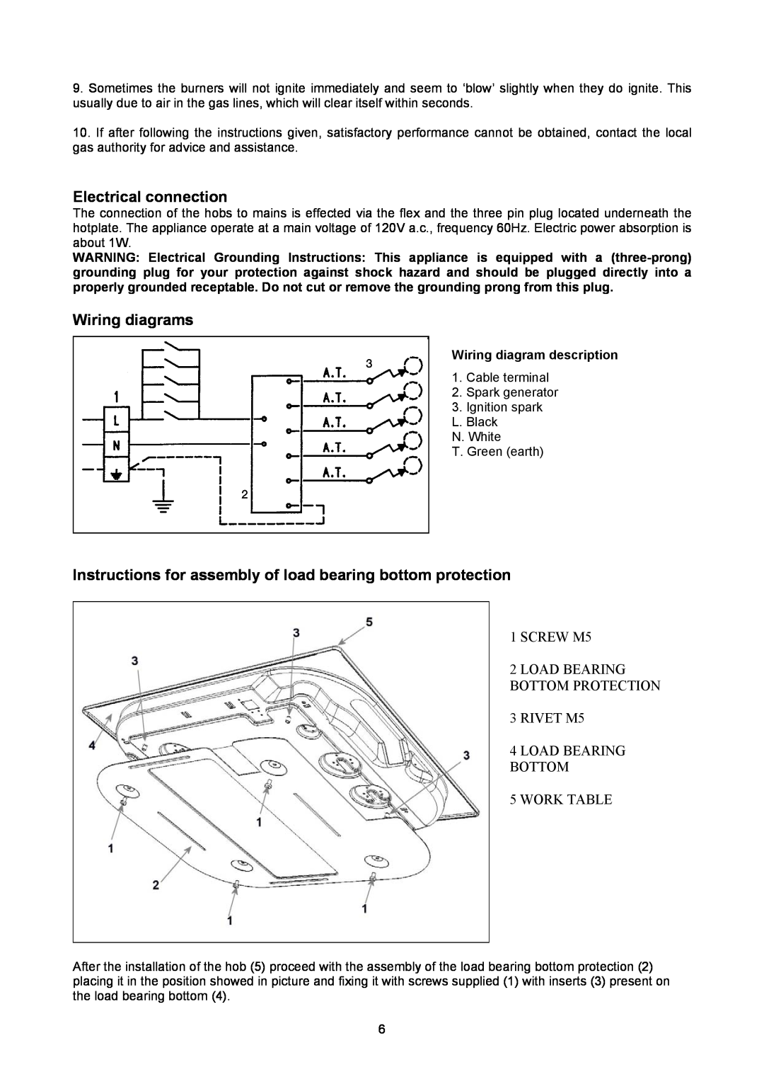 Bertazzoni P34 5 00 X Electrical connection, Wiring diagrams, Instructions for assembly of load bearing bottom protection 