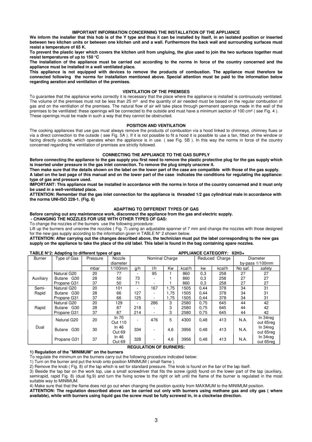 Bertazzoni P61/P61V Ventilation of the Premises, Position and Ventilation, Connecting the Appliance to the GAS Supply 