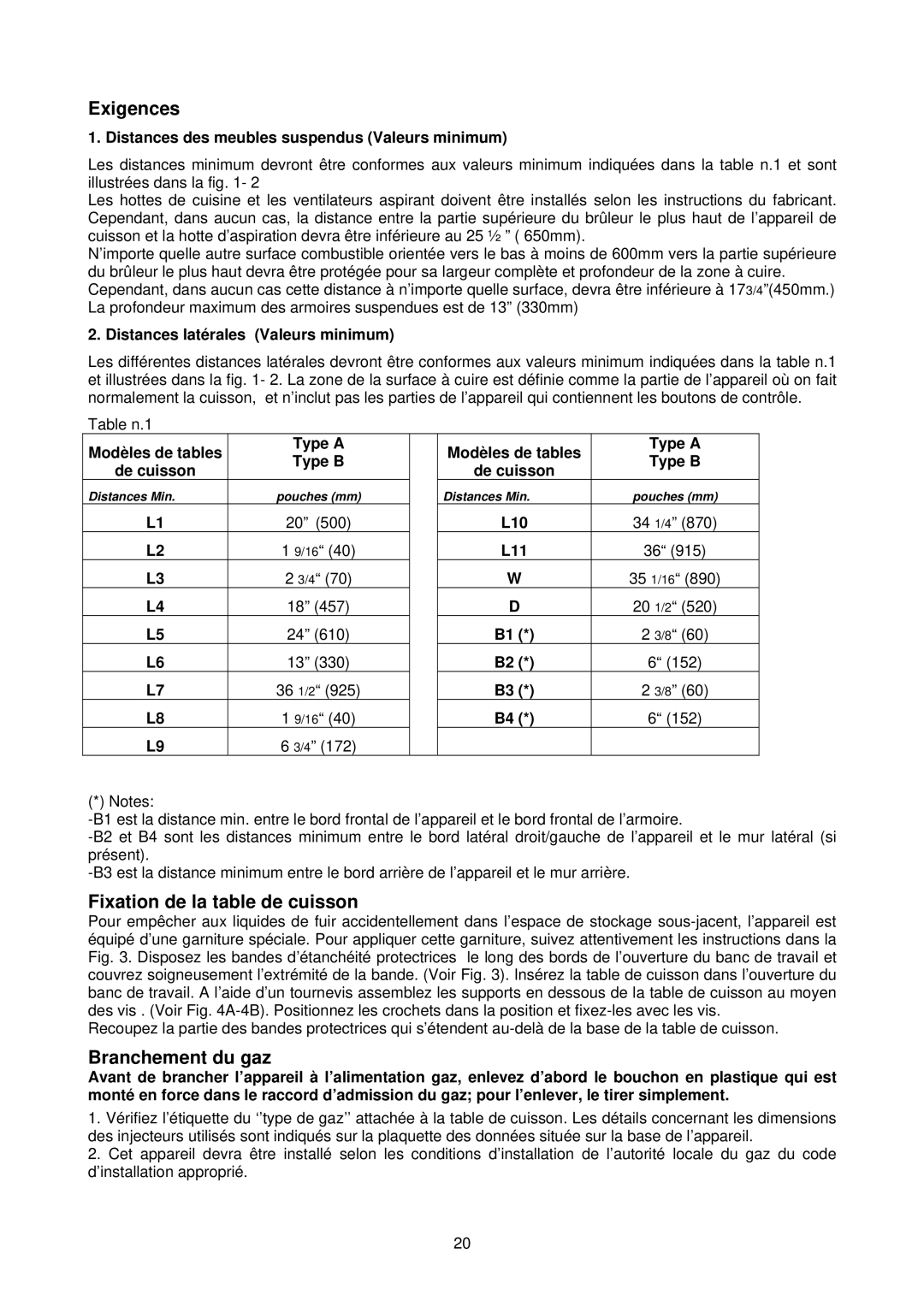 Bertazzoni PMMN...D7X, PM363I0X dimensions Exigences, Fixation de la table de cuisson, Branchement du gaz 