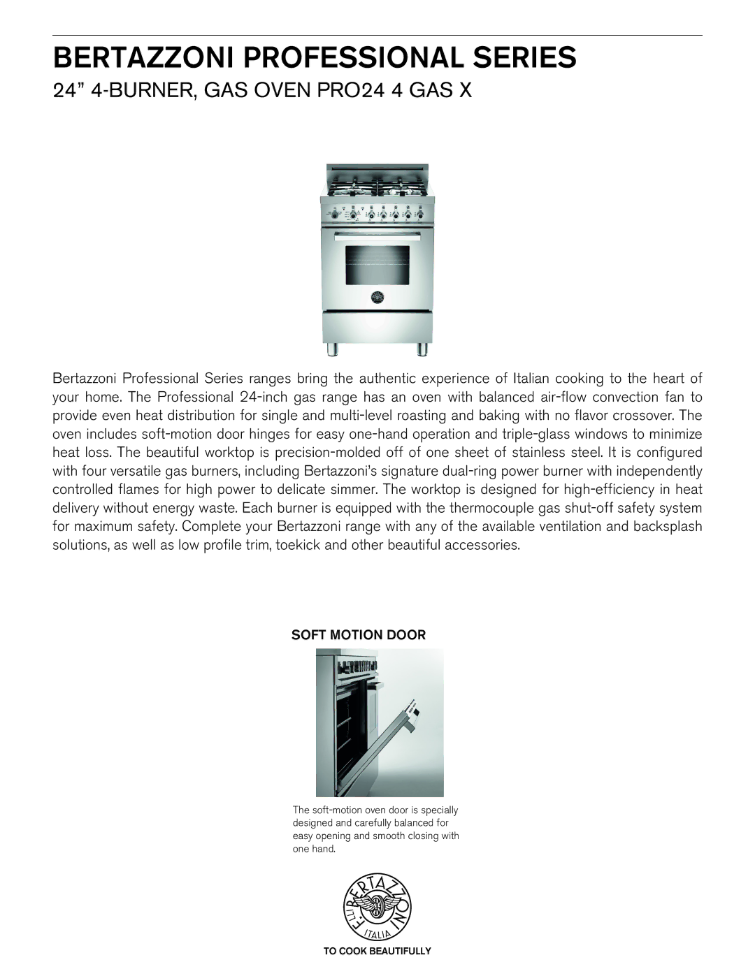 Bertazzoni PRO 24 4 GAS X manual Bertazzoni Professional Series 