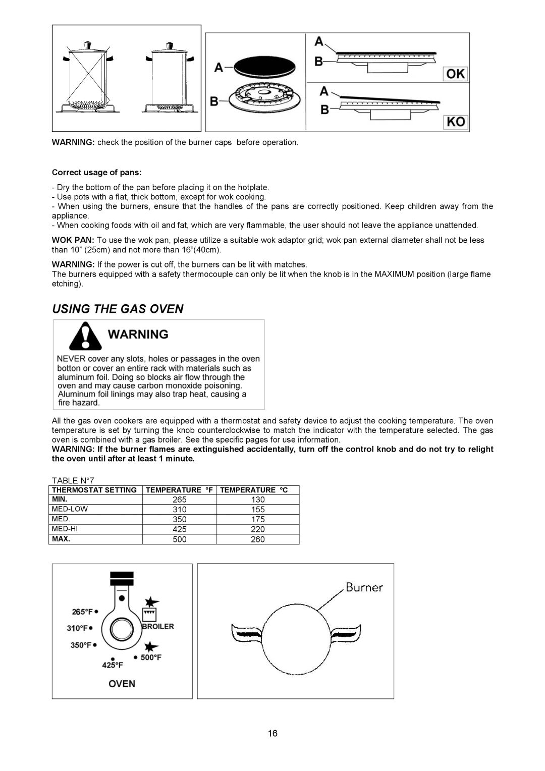 Bertazzoni X244GGVX dimensions Using the GAS Oven, Correct usage of pans 