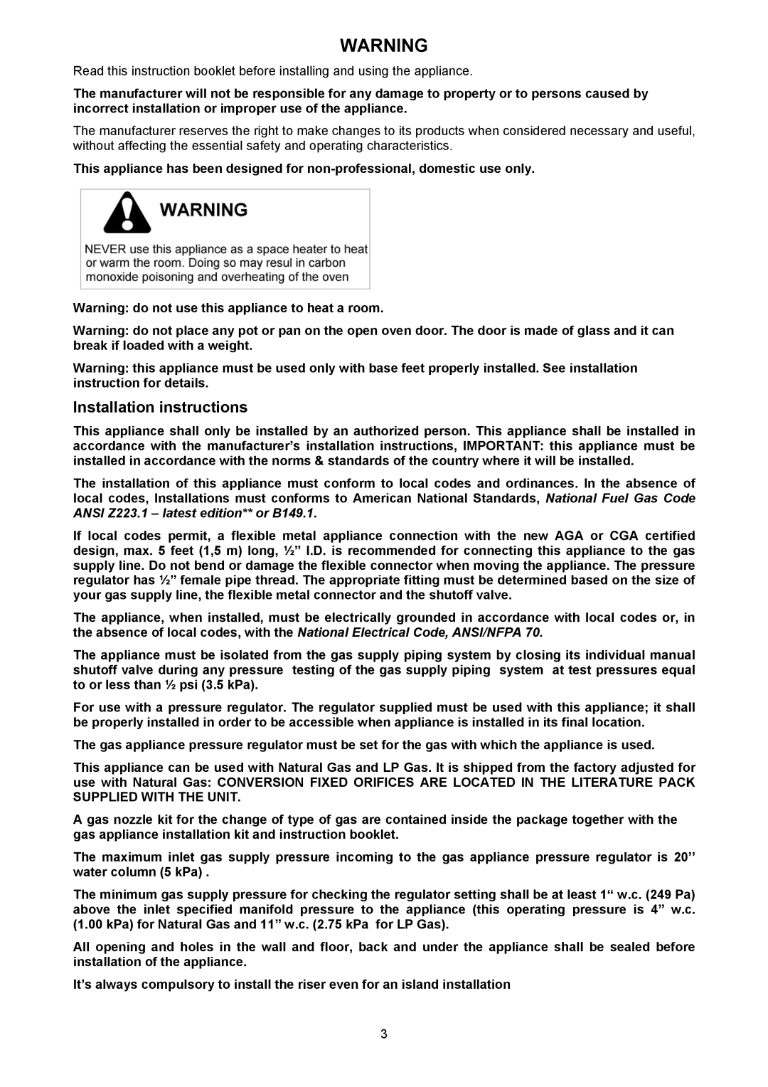 Bertazzoni X244GGVX dimensions Installation instructions 