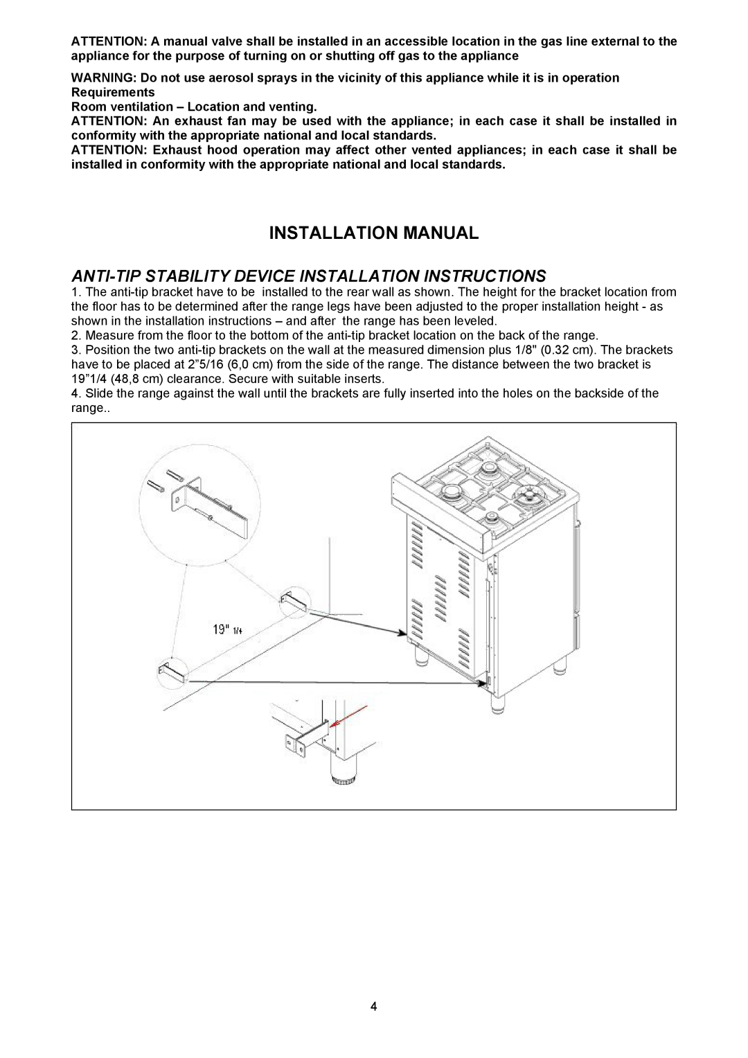 Bertazzoni X244GGVX dimensions Installation Manual 