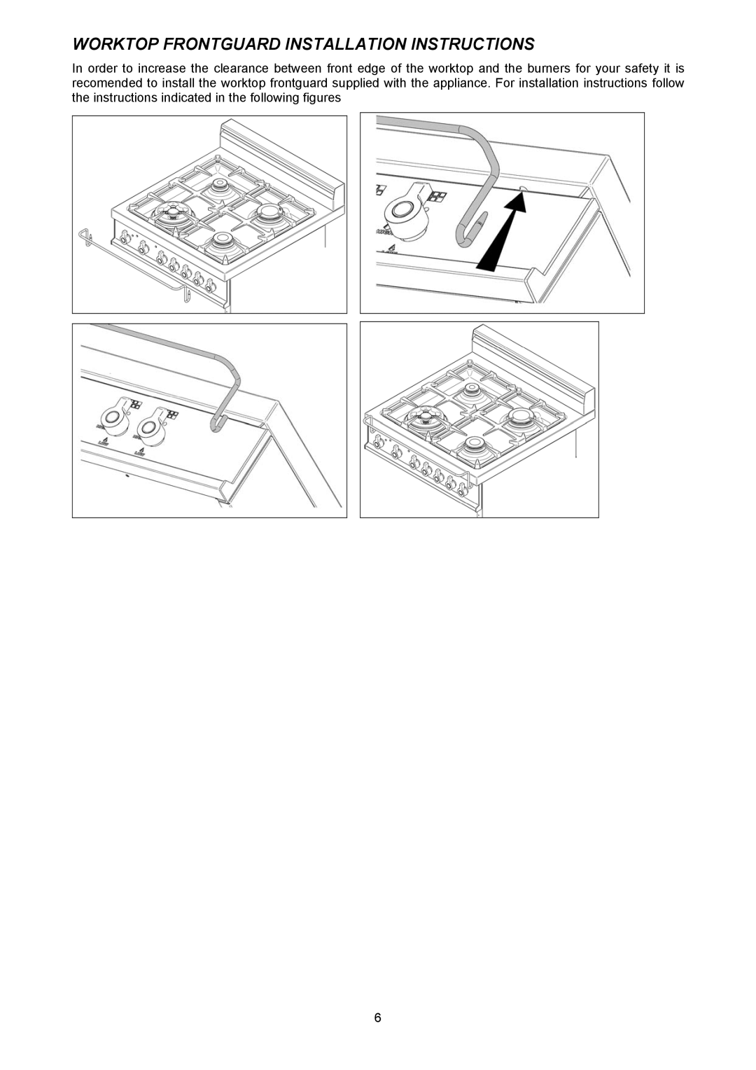 Bertazzoni X244GGVX dimensions Worktop Frontguard Installation Instructions 