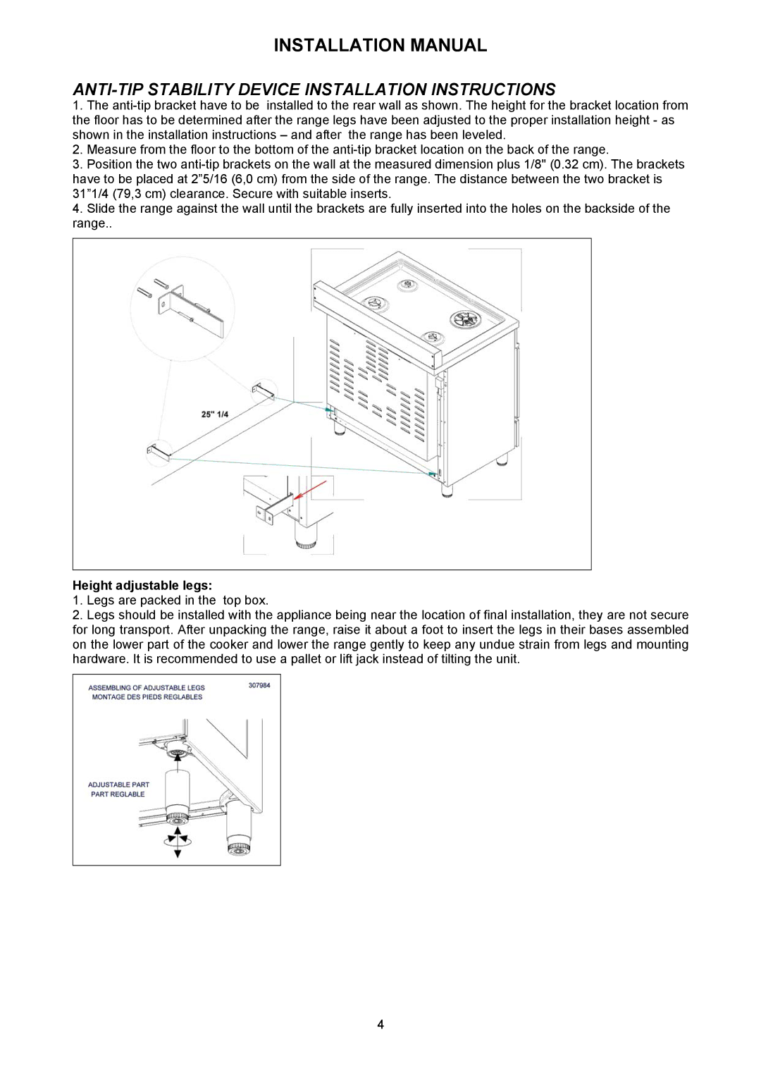 Bertazzoni X304GGVNE, X304GGVBI, X304GGVVI, X304GGVRO, X304GGVVE, X304GGVGI, X304GGVBL, X304GGVCR manual Installation Manual 