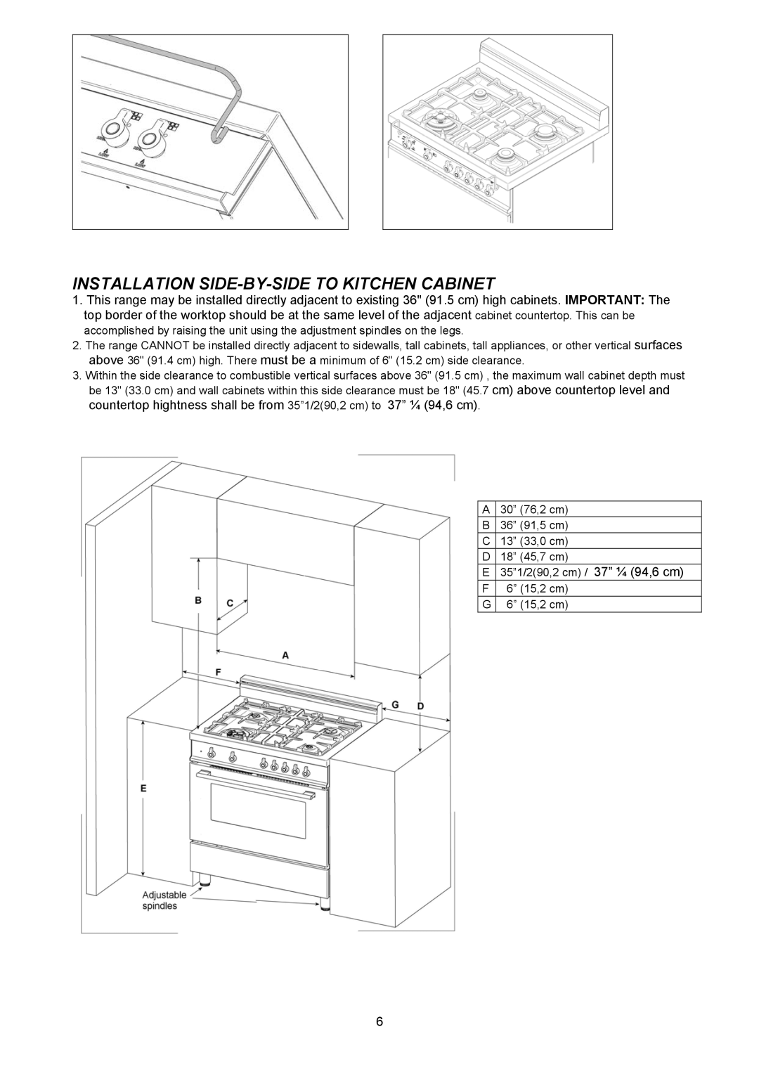 Bertazzoni X304GGVBL, X304GGVBI, X304GGVVI, X304GGVRO, X304GGVVE, X304GGVNE manual Installation SIDE-BY-SIDE to Kitchen Cabinet 