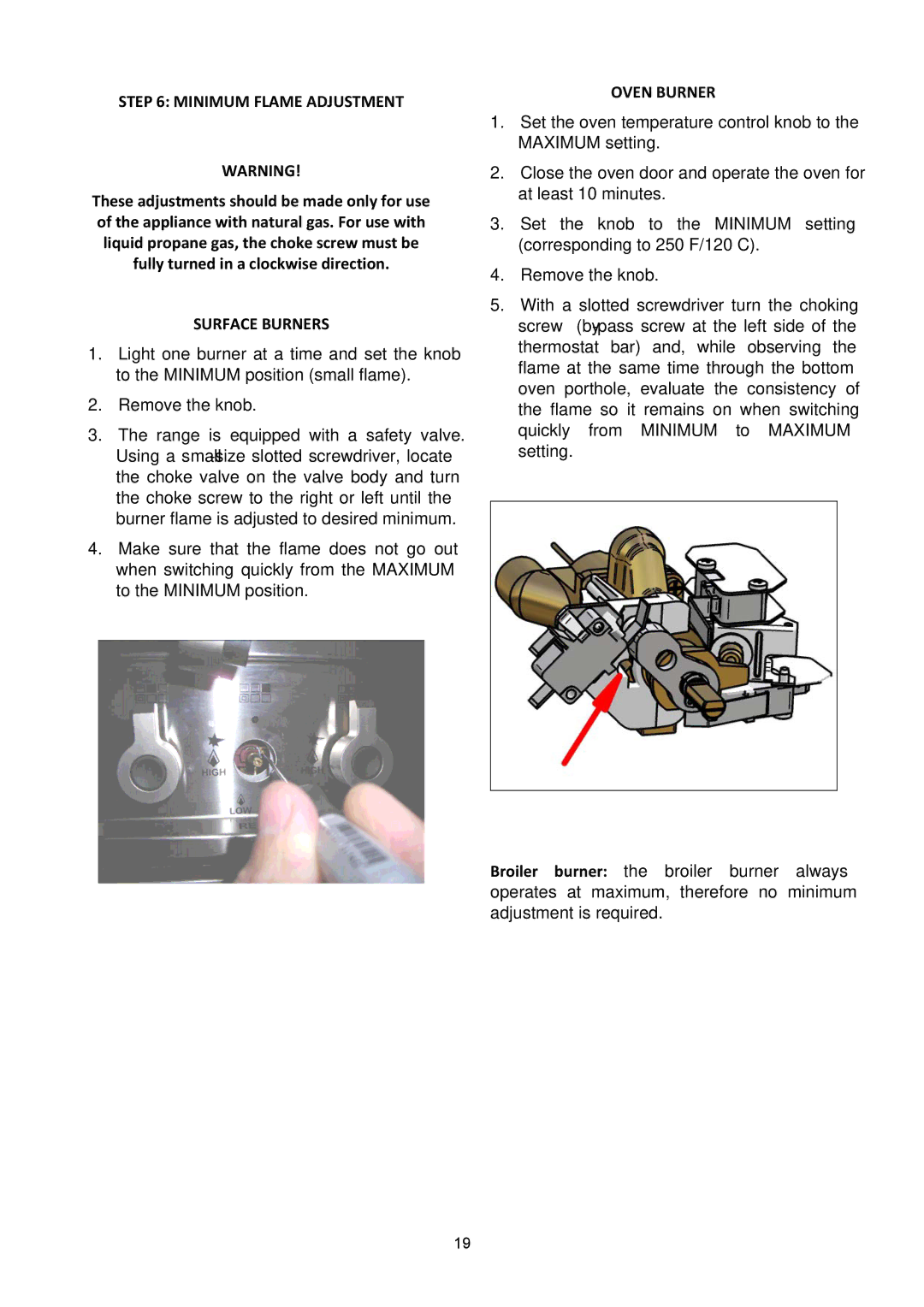 Bertazzoni X365GGVCR, X365GGVGI, X365GGVBI manual Minimum Flame Adjustment, Oven Burner 