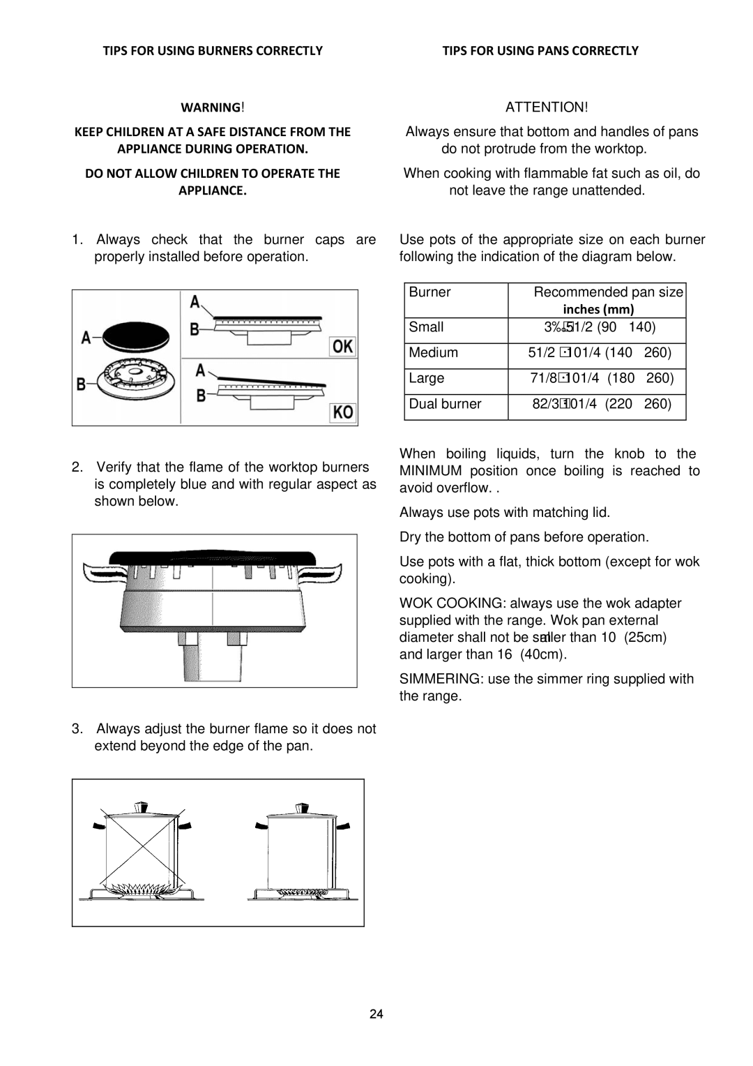 Bertazzoni X365GGVGI, X365GGVCR, X365GGVBI manual Tips for Using Pans Correctly 