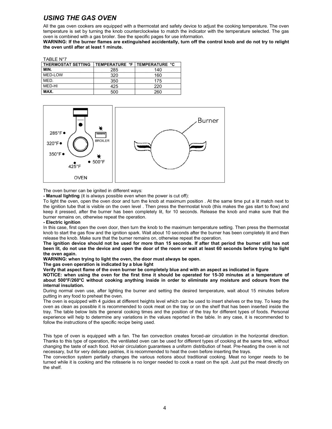 Bertazzoni X365GGVX (X36 5 00 X), X366GGVX (X36 6 00 X) dimensions Using the GAS Oven, Electric ignition 