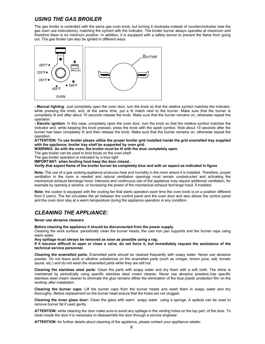 Bertazzoni X365GGVX (X36 5 00 X), X366GGVX (X36 6 00 X) dimensions Using the GAS Broiler, Cleaning the Appliance 