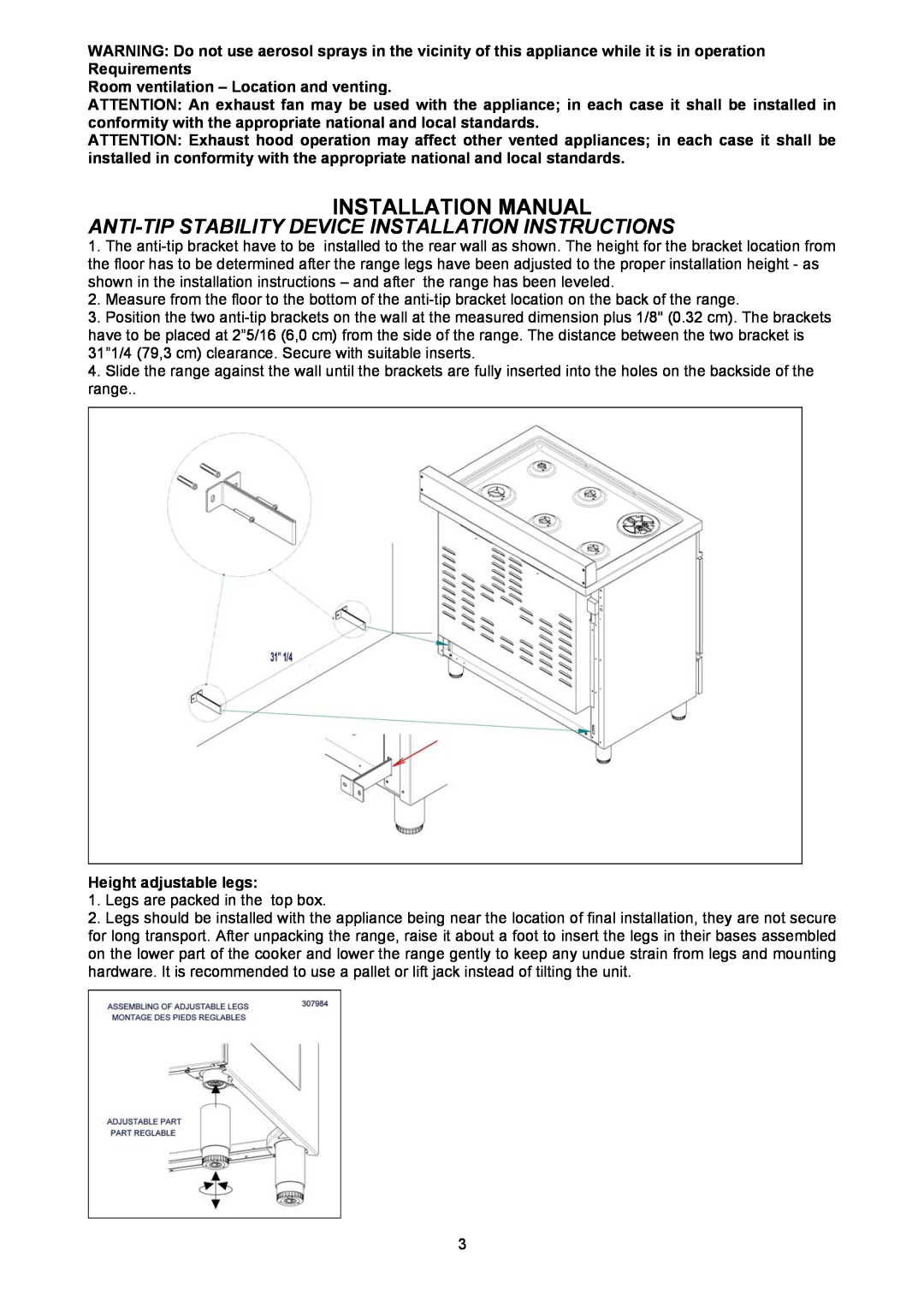 Bertazzoni X366GGVX (X36 6 00 X) manual Installation Manual, ANTI-TIP STABILlTY DEVICE INSTALLATION INSTRUCTIONS 
