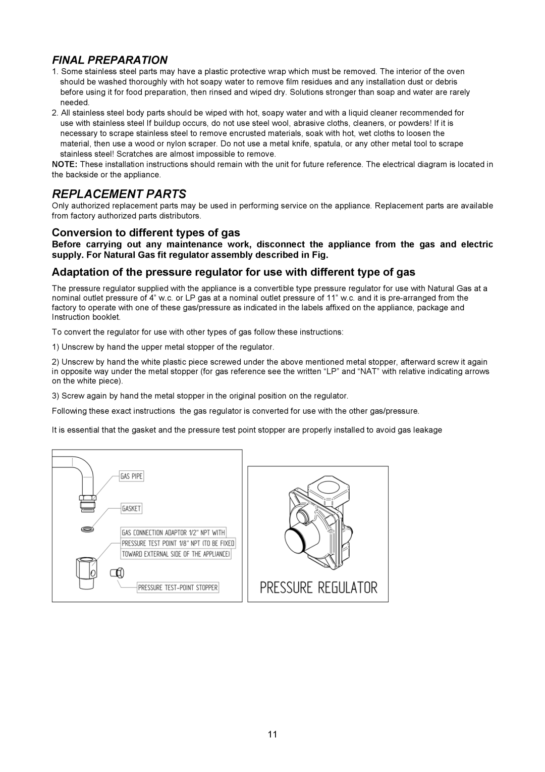 Bertazzoni X486GGGVX dimensions Replacement Parts, Final Preparation 