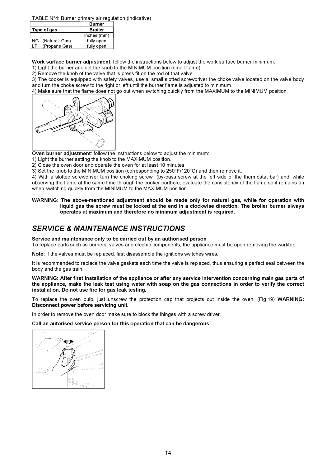 Bertazzoni X486GGGVX dimensions Service & Maintenance Instructions 